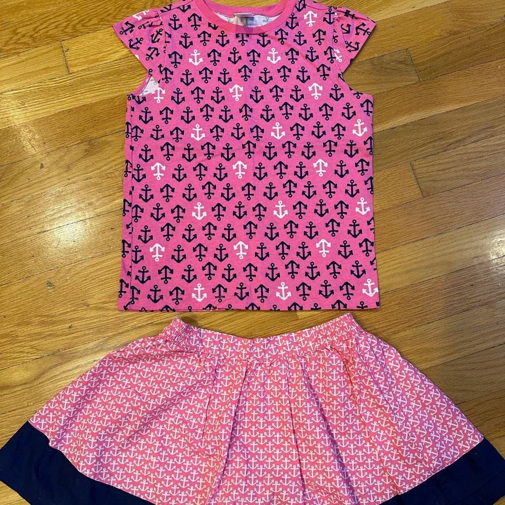 EUC Like New Gymboree SS Shirt and Skirt Pink, Navy, White Girls Size 8